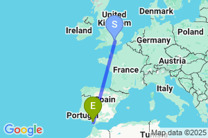 Map of the flight from London Heathrow to Jerez
