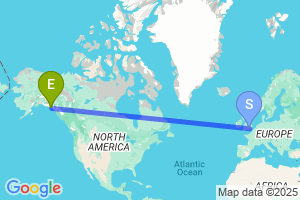 Map of the flight from London Heathrow to Yakutat