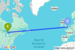 Map of the flight from London Heathrow to Sault Ste Marie