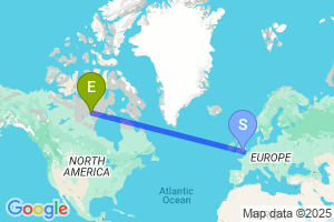 Map of the flight from London Heathrow to Baker Lake