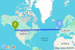 Map of the flight from London Heathrow to Campbell River