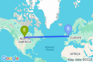 Map of the flight from London Heathrow to Brandon