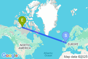 Map of the flight from London Heathrow to Cambridge Bay