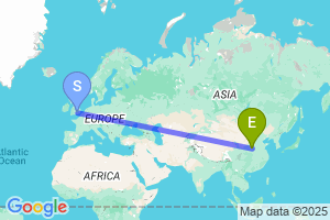 Map of the flight from London Heathrow to Yun Cheng