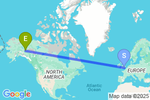 Map of the flight from London Heathrow to Dawson City