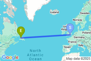 Map of the flight from London Heathrow to Deer Lake