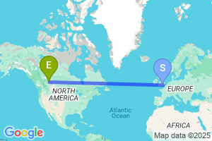 Map of the flight from London Heathrow to Edmonton International