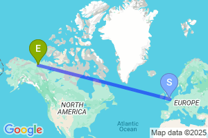 Map of the flight from London Heathrow to Inuvik