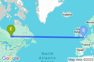 Map of the flight from London Heathrow to Fort Albany