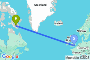 Map of the flight from London Heathrow to Iqaluit