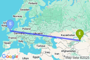 Map of the flight from London Heathrow to Yining