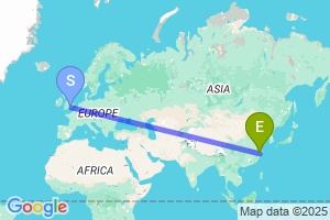 Map of the flight from London Heathrow to Yiwu