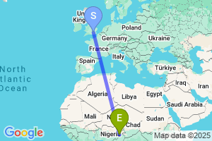 Map of the flight from London Heathrow to Yola