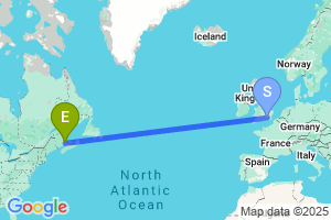 Map of the flight from London Heathrow to Moncton