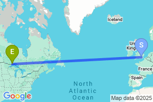 Map of the flight from London Heathrow to Thunder Bay