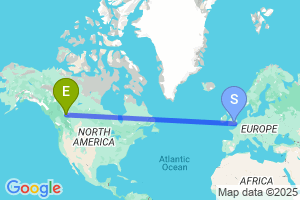 Map of the flight from London Heathrow to Grande Prairie