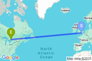 Map of the flight from London Heathrow to Sudbury