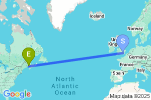 Map of the flight from London Heathrow to Saint John