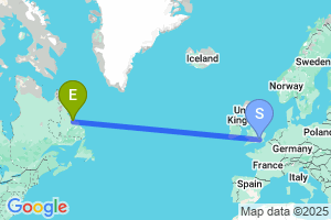 Map of the flight from London Heathrow to Postville