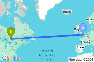 Map of the flight from London Heathrow to Timmins