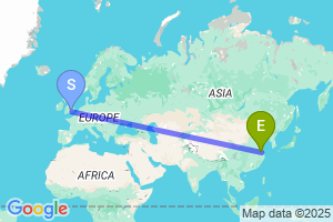 Map of the flight from London Heathrow to  Yangzhou Taizhou International