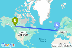 Map of the flight from London Heathrow to Fort Nelson