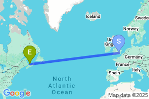 Map of the flight from London Heathrow to Charlottetown