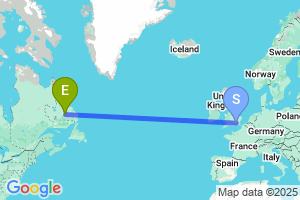 Map of the flight from London Heathrow to Goose Bay