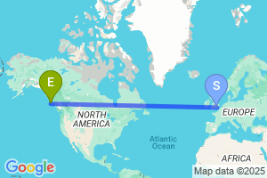 Map of the flight from London Heathrow to Sandspit