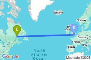 Map of the flight from London Heathrow to Sept-Iles