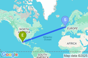 Map of the flight from London Heathrow to Zacatecas