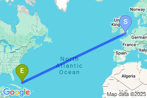 Map of the flight from London Heathrow to San Salvador