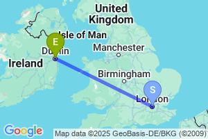 Map of the flight from London to Dublin