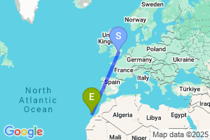 Map of the flight from London Luton to Lanzarote