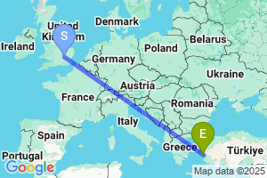 Map of the flight from London Luton to Izmir