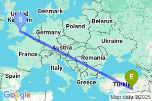 Map of the flight from London Luton to Adiyaman