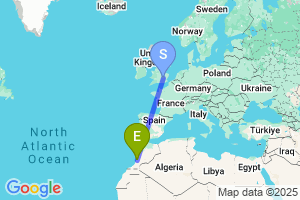 Map of the flight from London Luton to Agadir