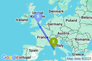 Map of the flight from London Luton to Ajaccio