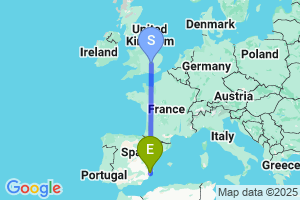 Map of the flight from London Luton to Alicante