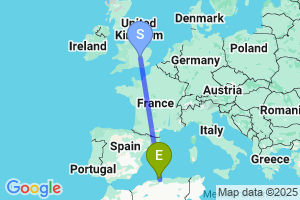 Map of the flight from London Luton to Algiers