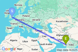 Map of the flight from London Luton to Ahmedabad