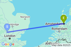 Map of the flight from London Luton to Amsterdam