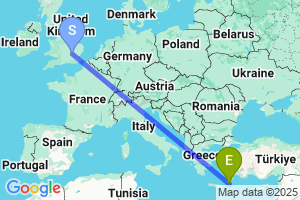 Map of the flight from London Luton to Karpathos