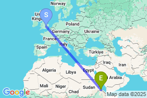 Map of the flight from London Luton to Asmara