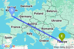 Map of the flight from London Luton to Kayseri