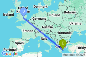 Map of the flight from London Luton to Athens