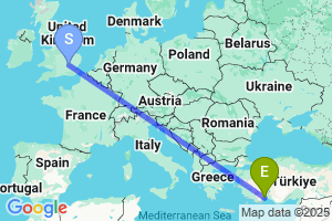 Map of the flight from London Luton to Antalya