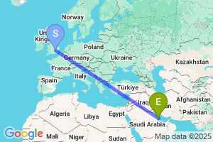 Map of the flight from London Luton to Bahrain