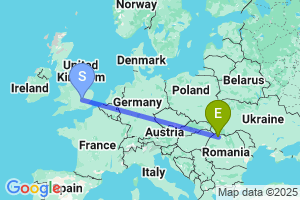 Map of the flight from London Luton to Baia Mare