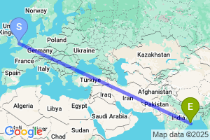 Map of the flight from London Luton to Bhubaneswar